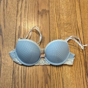 Polka Dot Lace Trim Bra - Blue